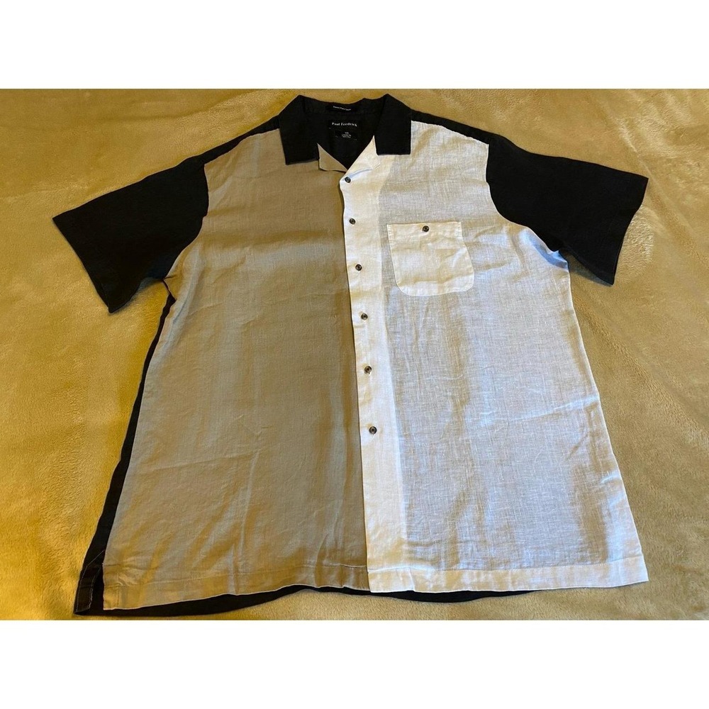 Paul Fredrick Shirt Men XXL Linen Lux Travel Event Camp Colorblock  sku12